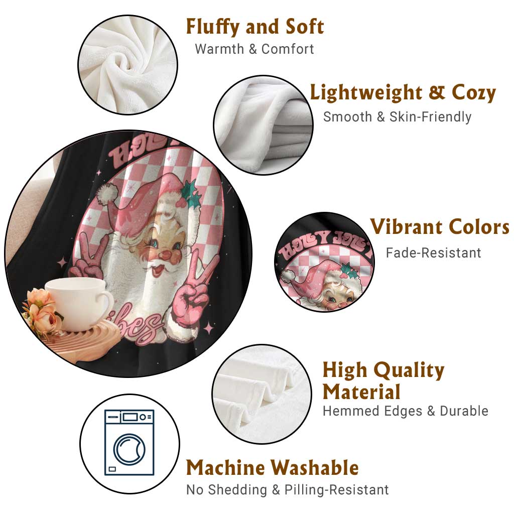 Funny Christmas Throw Blanket Holly Jolly Vibes Retro Pink Santa TS11 Print Your Wear