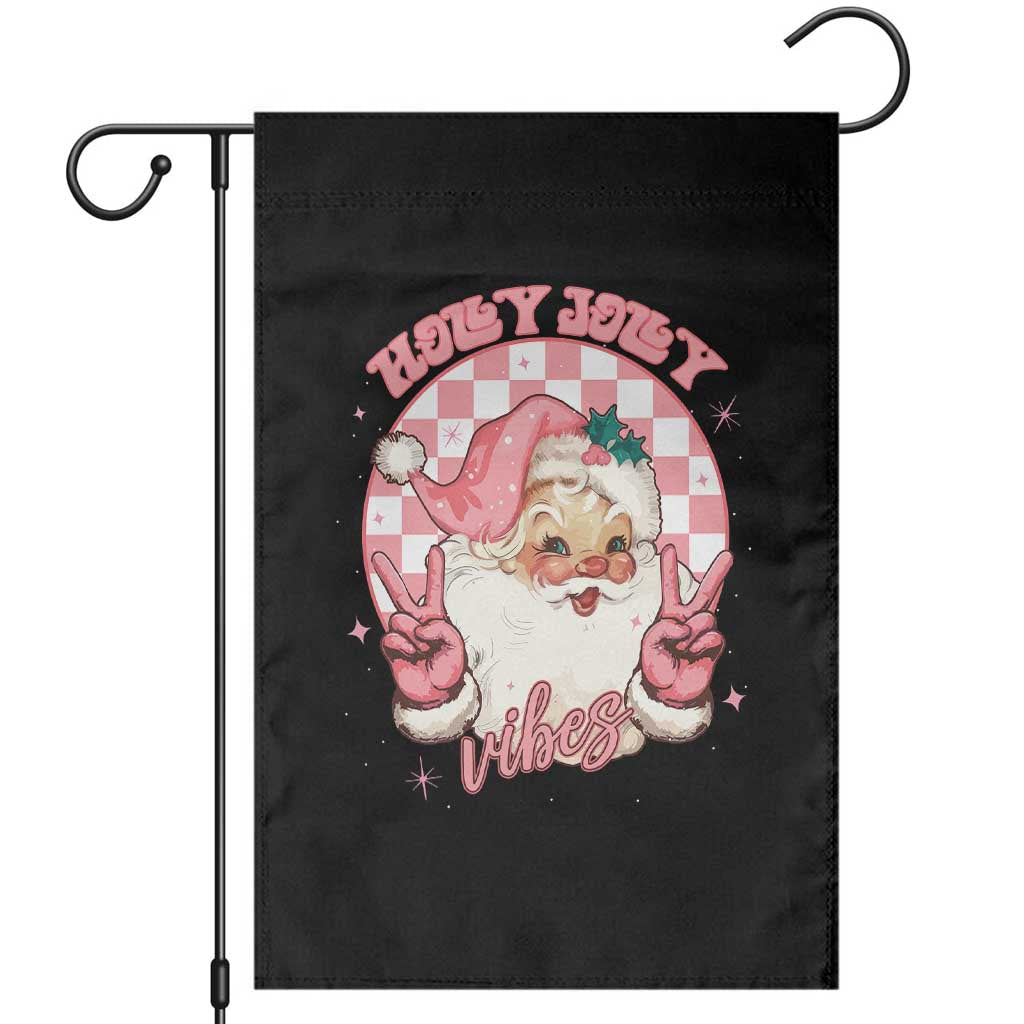 Funny Christmas Garden Flag Holly Jolly Vibes Retro Pink Santa TS11 Black Print Your Wear