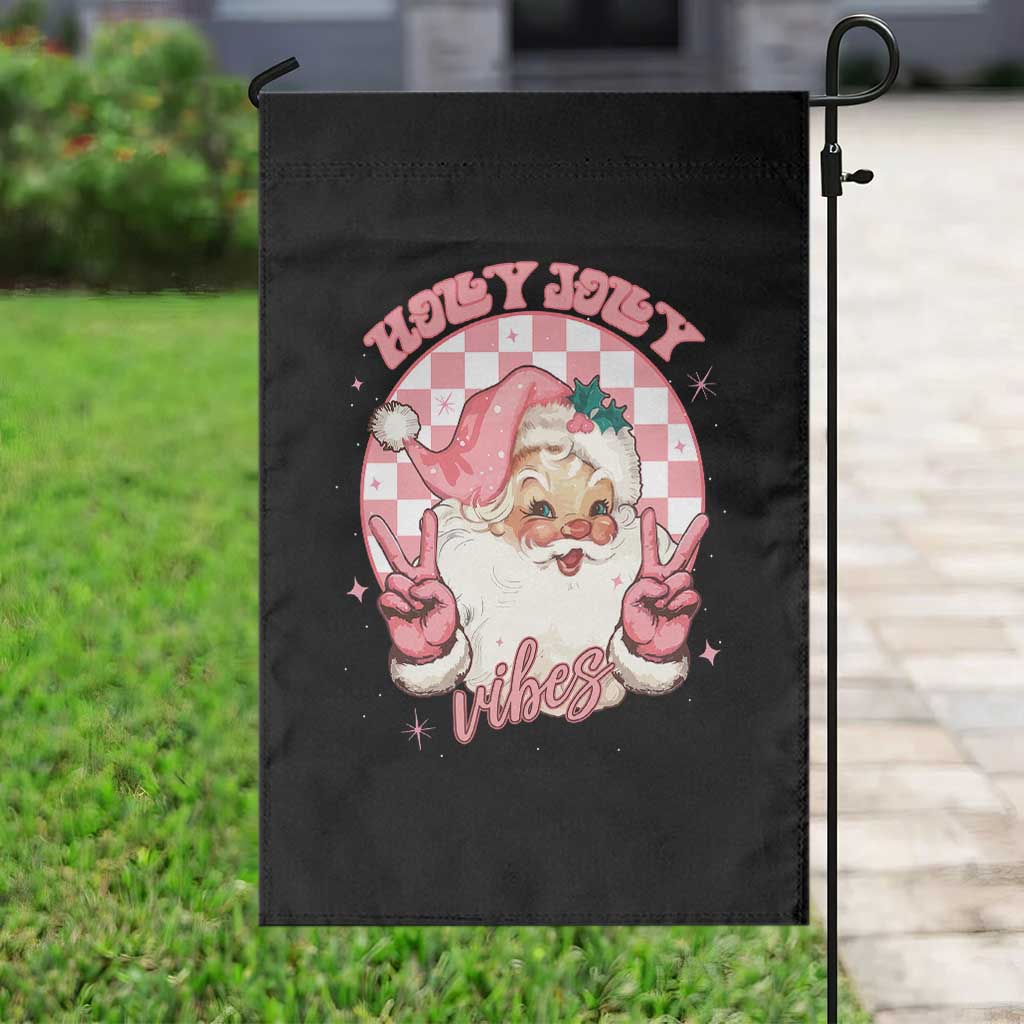 Funny Christmas Garden Flag Holly Jolly Vibes Retro Pink Santa TS11 Print Your Wear
