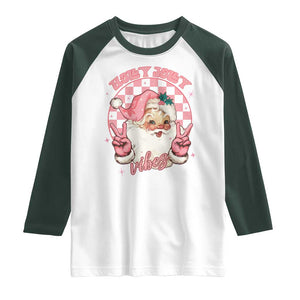Funny Christmas Raglan Shirt Holly Jolly Vibes Retro Pink Santa TS11 White Dark Forest Green Print Your Wear