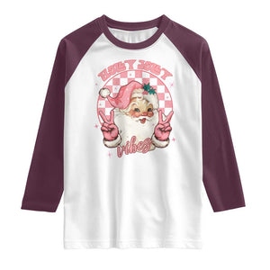 Funny Christmas Raglan Shirt Holly Jolly Vibes Retro Pink Santa TS11 White Maroon Print Your Wear