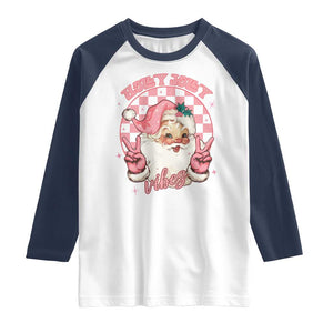 Funny Christmas Raglan Shirt Holly Jolly Vibes Retro Pink Santa TS11 White Navy Print Your Wear