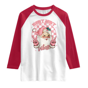 Funny Christmas Raglan Shirt Holly Jolly Vibes Retro Pink Santa TS11 White Red Print Your Wear
