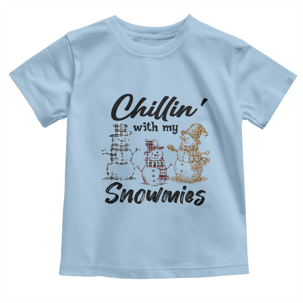 Funny Christmas Baby Shirt Chilln' With My Snowmies Plaid Snowman TS11 Light Blue Print Your Wear
