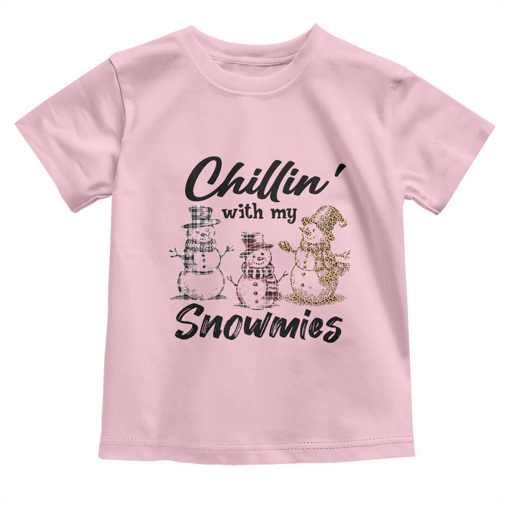 Funny Christmas Baby Shirt Chilln' With My Snowmies Plaid Snowman TS11 Light Pink Print Your Wear