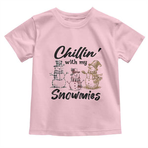 Funny Christmas Baby Shirt Chilln' With My Snowmies Plaid Snowman TS11 Light Pink Print Your Wear