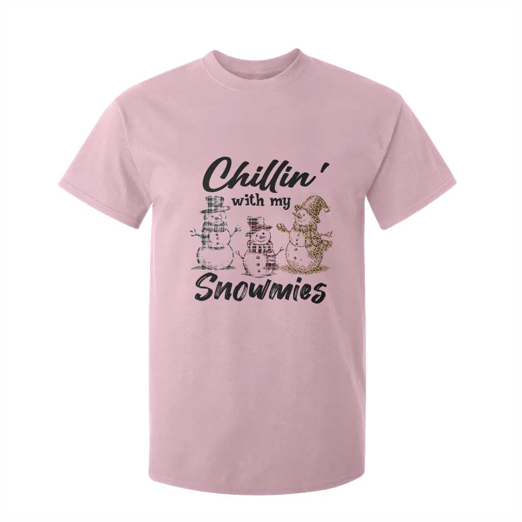 Funny Christmas T Shirt For Kid Chilln' With My Snowmies Plaid Snowman TS11 Light Pink Print Your Wear
