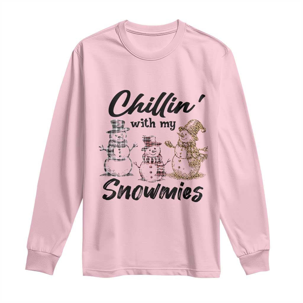 Funny Christmas Long Sleeve Shirt Chilln' With My Snowmies Plaid Snowman TS11 Light Pink Print Your Wear