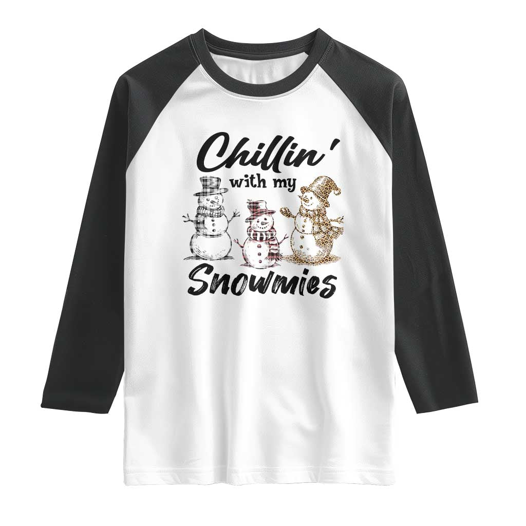 Funny Christmas Raglan Shirt Chilln' With My Snowmies Plaid Snowman TS11 White Black Print Your Wear