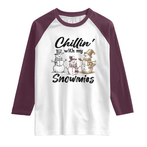 Funny Christmas Raglan Shirt Chilln' With My Snowmies Plaid Snowman TS11 White Maroon Print Your Wear