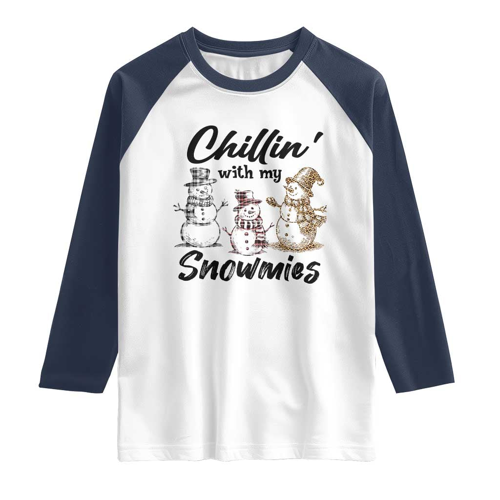 Funny Christmas Raglan Shirt Chilln' With My Snowmies Plaid Snowman TS11 White Navy Print Your Wear