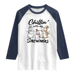 Funny Christmas Raglan Shirt Chilln' With My Snowmies Plaid Snowman TS11 White Navy Print Your Wear