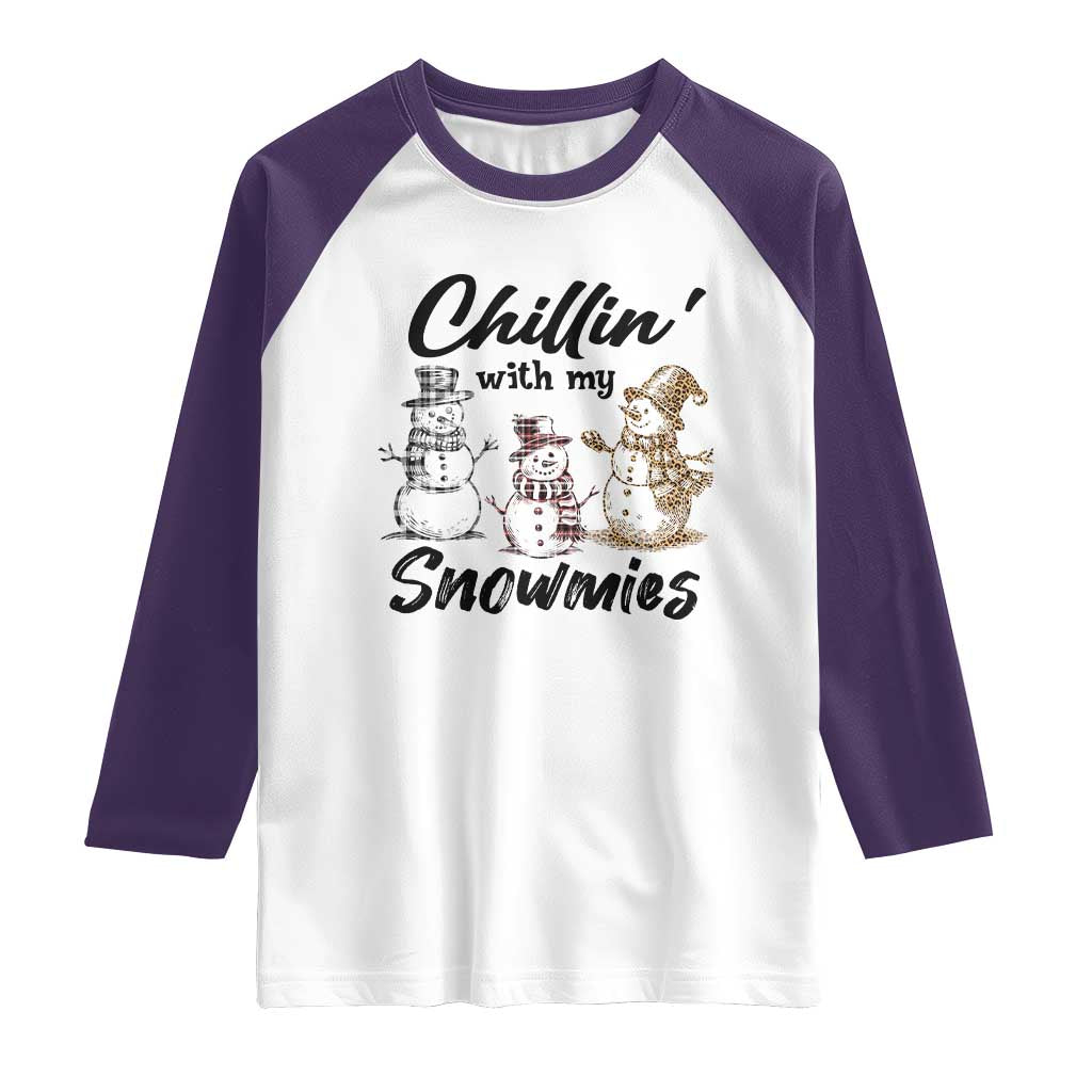 Funny Christmas Raglan Shirt Chilln' With My Snowmies Plaid Snowman TS11 White Purple Print Your Wear