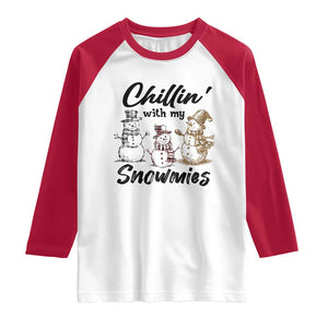 Funny Christmas Raglan Shirt Chilln' With My Snowmies Plaid Snowman TS11 White Red Print Your Wear