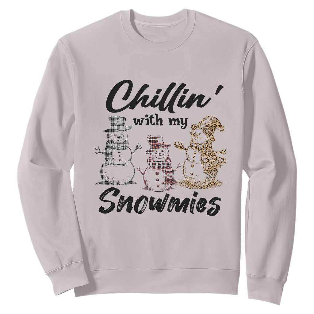 Funny Christmas Sweatshirt Chilln' With My Snowmies Plaid Snowman TS11 Ice Gray Print Your Wear