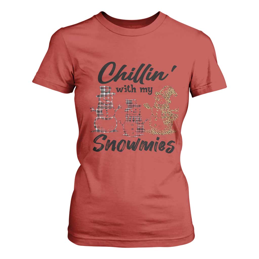 Funny Christmas T Shirt For Women Chilln' With My Snowmies Plaid Snowman TS11 Red Print Your Wear
