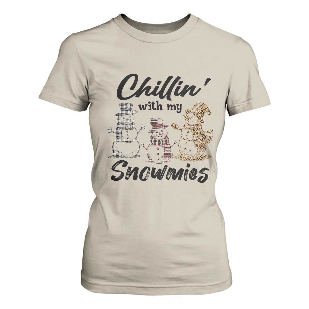 Funny Christmas T Shirt For Women Chilln' With My Snowmies Plaid Snowman TS11 Sand Print Your Wear