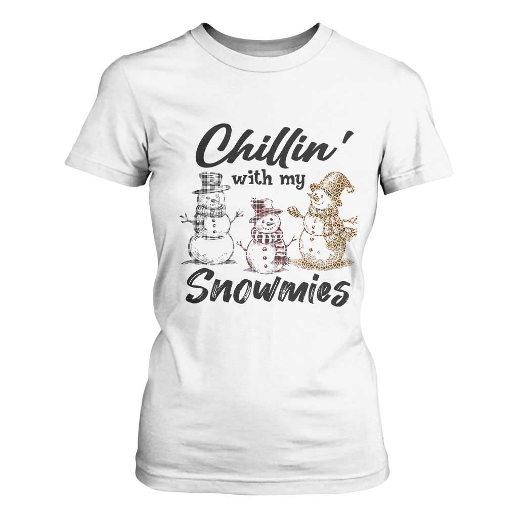 Funny Christmas T Shirt For Women Chilln' With My Snowmies Plaid Snowman TS11 White Print Your Wear