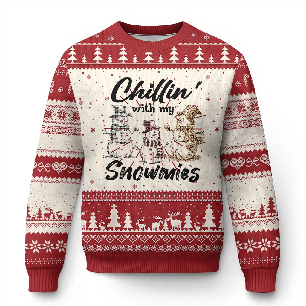 Funny Xmas Ugly Christmas Sweater Chilln' With My Snowmies Plaid Snowman TS11 Red Print Your Wear
