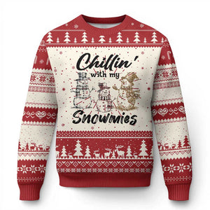 Funny Xmas Ugly Christmas Sweater Chilln' With My Snowmies Plaid Snowman TS11 Red Print Your Wear
