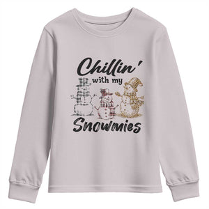 Funny Christmas Youth Sweatshirt Chilln' With My Snowmies Plaid Snowman TS11 Ice Gray Print Your Wear