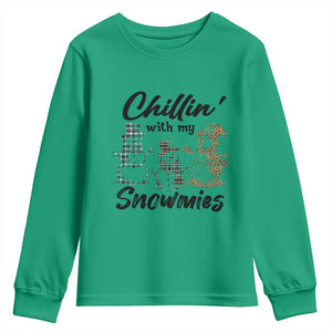 Funny Christmas Youth Sweatshirt Chilln' With My Snowmies Plaid Snowman TS11 Irish Green Print Your Wear