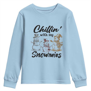 Funny Christmas Youth Sweatshirt Chilln' With My Snowmies Plaid Snowman TS11 Light Blue Print Your Wear