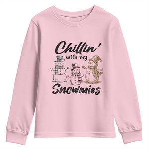 Funny Christmas Youth Sweatshirt Chilln' With My Snowmies Plaid Snowman TS11 Light Pink Print Your Wear
