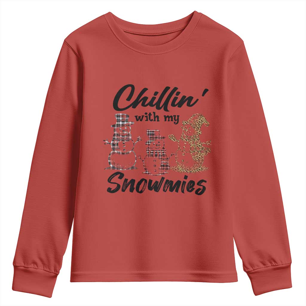 Funny Christmas Youth Sweatshirt Chilln' With My Snowmies Plaid Snowman TS11 Red Print Your Wear