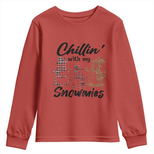 Funny Christmas Youth Sweatshirt Chilln' With My Snowmies Plaid Snowman TS11 Red Print Your Wear