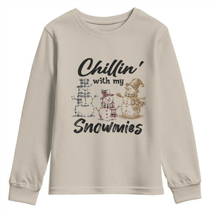 Funny Christmas Youth Sweatshirt Chilln' With My Snowmies Plaid Snowman TS11 Sand Print Your Wear