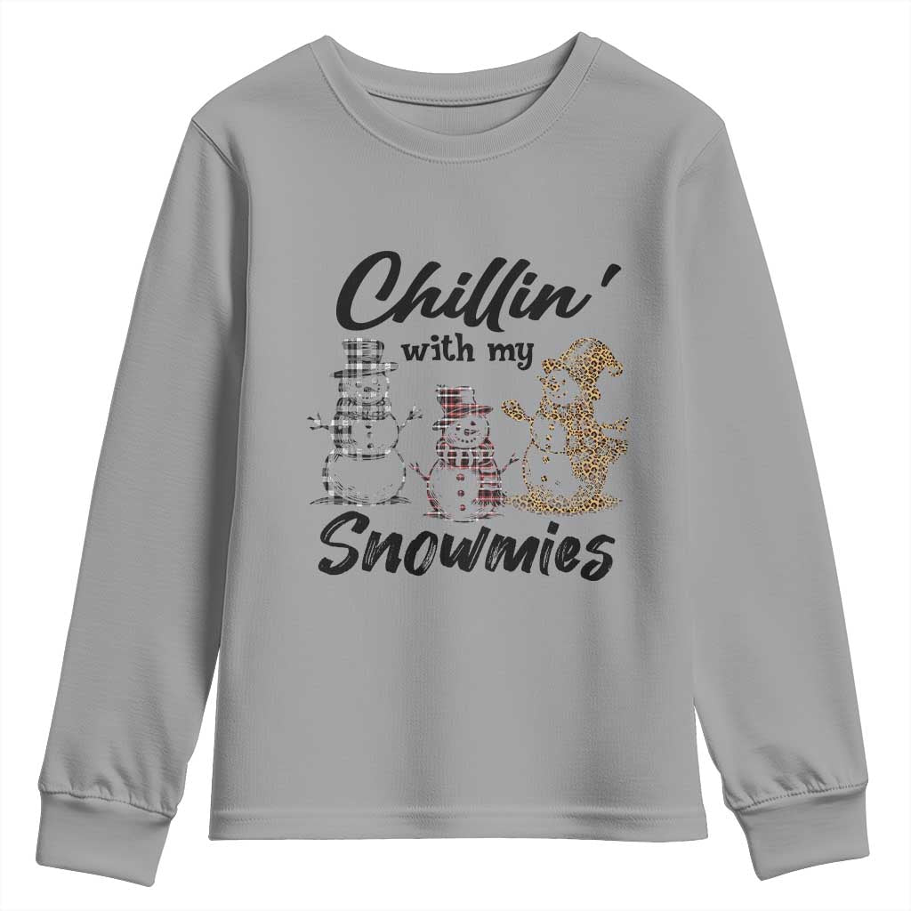 Funny Christmas Youth Sweatshirt Chilln' With My Snowmies Plaid Snowman TS11 Sport Gray Print Your Wear