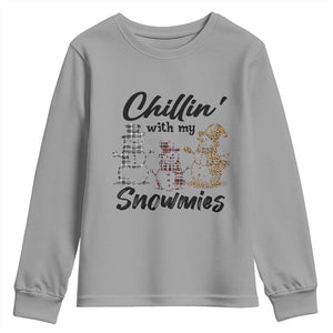 Funny Christmas Youth Sweatshirt Chilln' With My Snowmies Plaid Snowman TS11 Sport Gray Print Your Wear