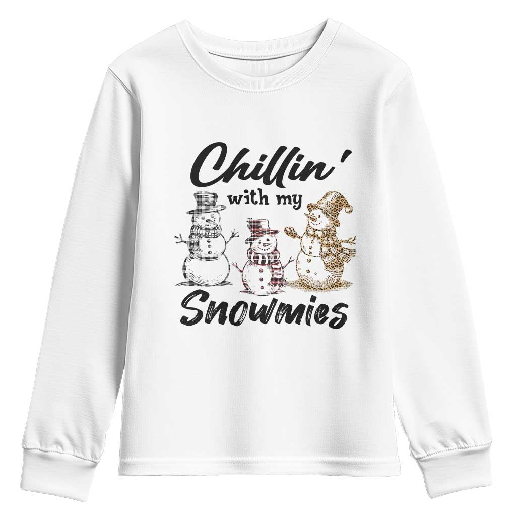 Funny Christmas Youth Sweatshirt Chilln' With My Snowmies Plaid Snowman TS11 White Print Your Wear