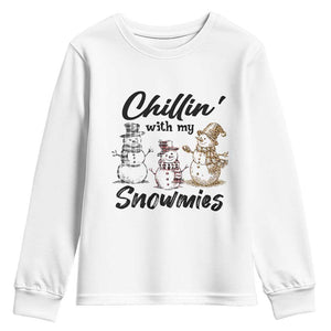 Funny Christmas Youth Sweatshirt Chilln' With My Snowmies Plaid Snowman TS11 White Print Your Wear