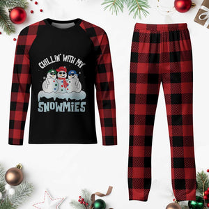 Funny Christmas Snowman Plaid Pajama Set Chillin' With My Snowmies Squad TS11 Buffalo Plaid Print Your Wear