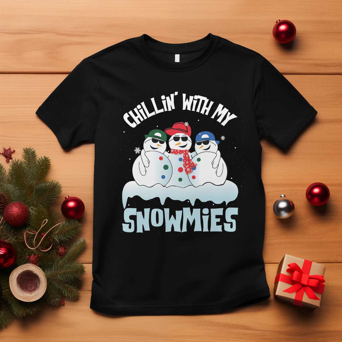 Funny Christmas Snowman T Shirt Chillin' With My Snowmies Squad TS11 Black Print Your Wear