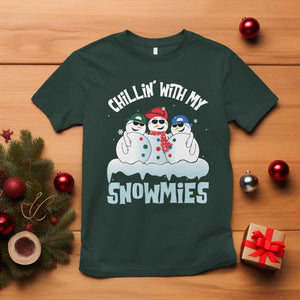 Funny Christmas Snowman T Shirt Chillin' With My Snowmies Squad TS11 Dark Forest Green Print Your Wear
