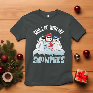 Funny Christmas Snowman T Shirt Chillin' With My Snowmies Squad TS11 Dark Heather Print Your Wear