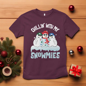 Funny Christmas Snowman T Shirt Chillin' With My Snowmies Squad TS11 Maroon Print Your Wear