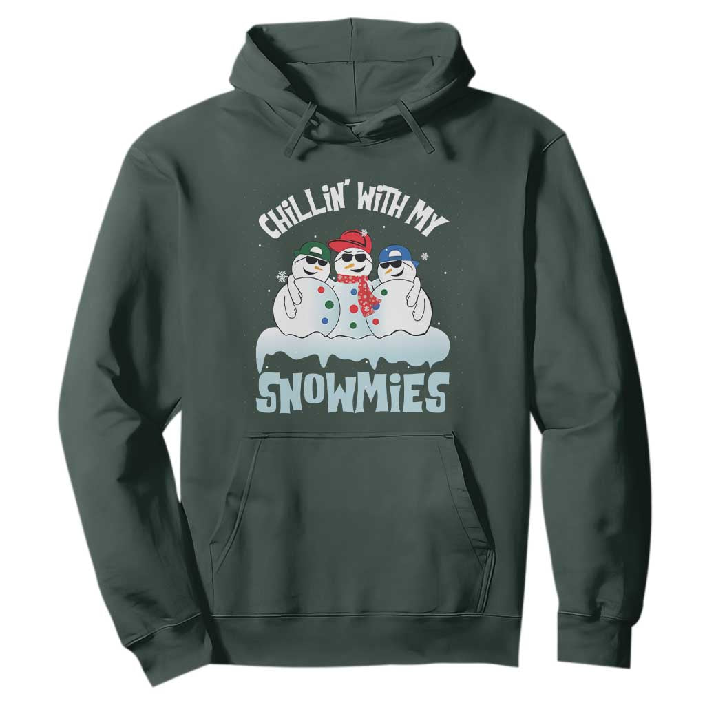 Funny Christmas Snowman Hoodie Chillin' With My Snowmies Squad TS11 Dark Forest Green Print Your Wear
