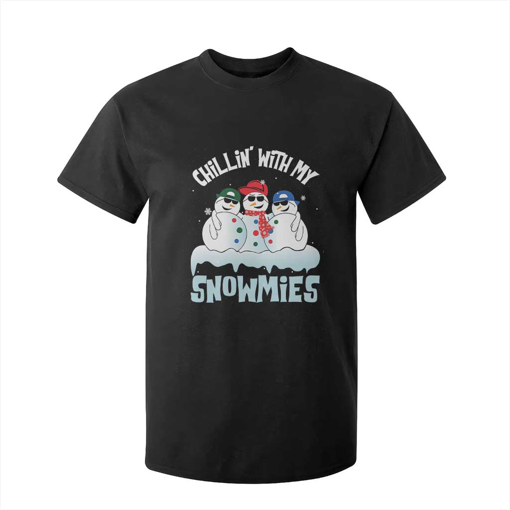 Funny Christmas Snowman T Shirt For Kid Chillin' With My Snowmies Squad TS11 Black Print Your Wear