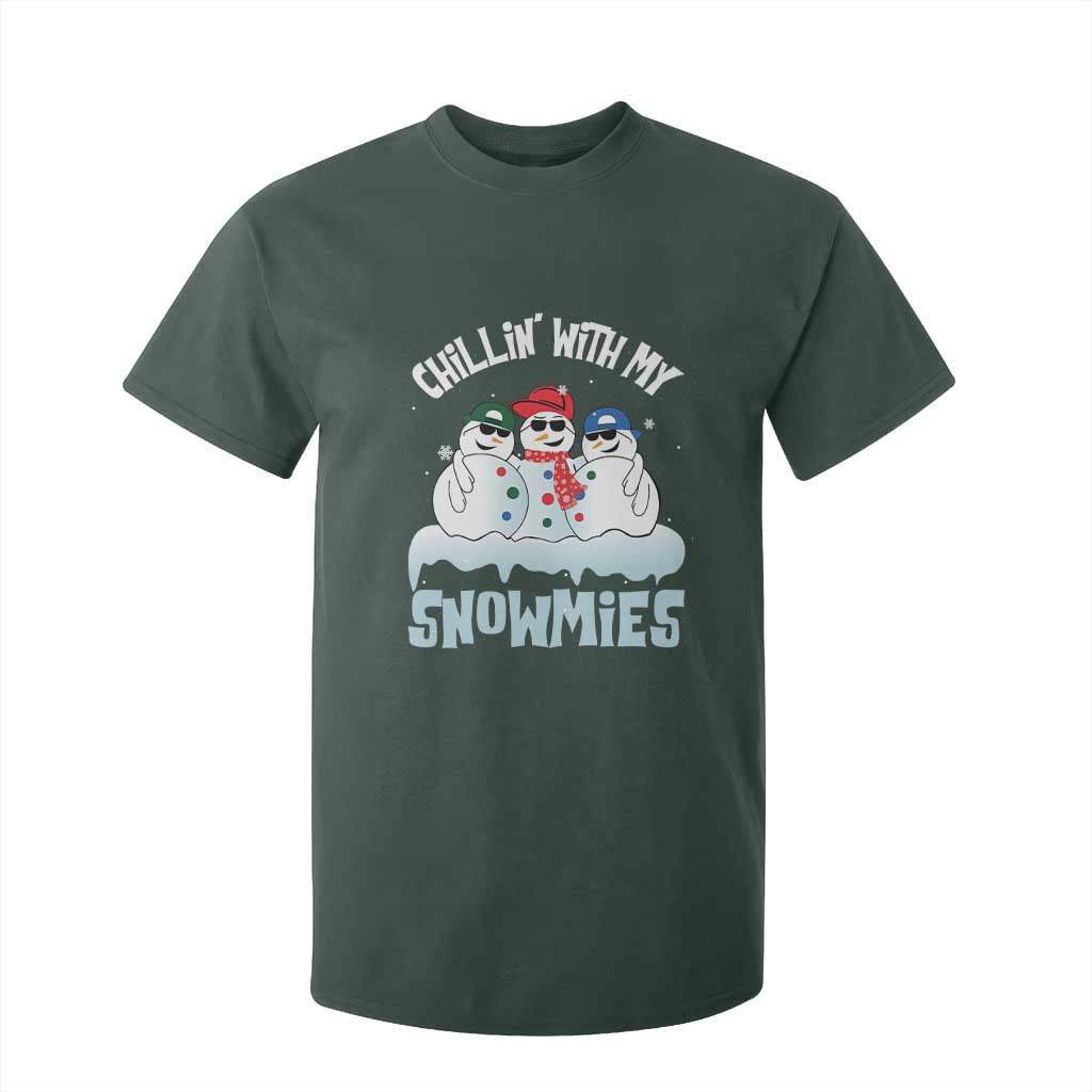 Funny Christmas Snowman T Shirt For Kid Chillin' With My Snowmies Squad TS11 Dark Forest Green Print Your Wear