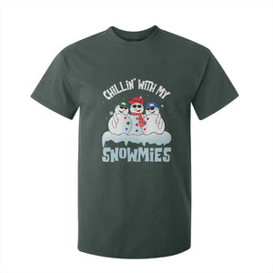 Funny Christmas Snowman T Shirt For Kid Chillin' With My Snowmies Squad TS11 Dark Forest Green Print Your Wear