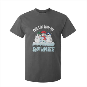 Funny Christmas Snowman T Shirt For Kid Chillin' With My Snowmies Squad TS11 Dark Heather Print Your Wear