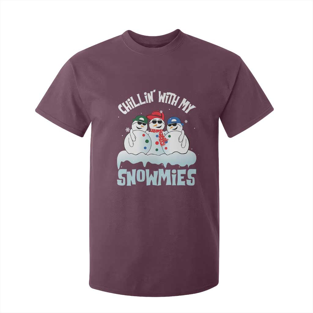 Funny Christmas Snowman T Shirt For Kid Chillin' With My Snowmies Squad TS11 Maroon Print Your Wear