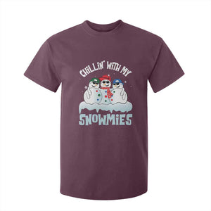 Funny Christmas Snowman T Shirt For Kid Chillin' With My Snowmies Squad TS11 Maroon Print Your Wear