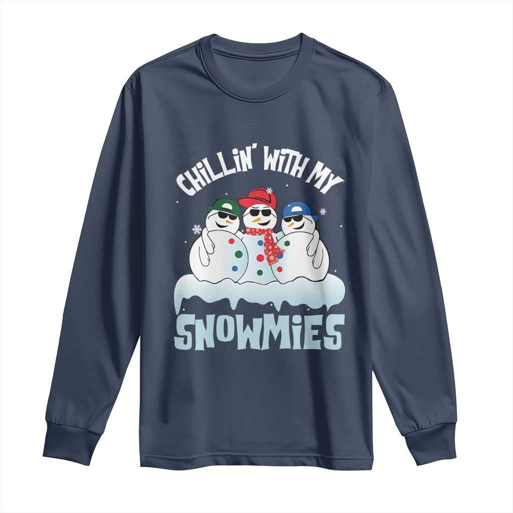 Funny Christmas Snowman Long Sleeve Shirt Chillin' With My Snowmies Squad TS11 Navy Print Your Wear