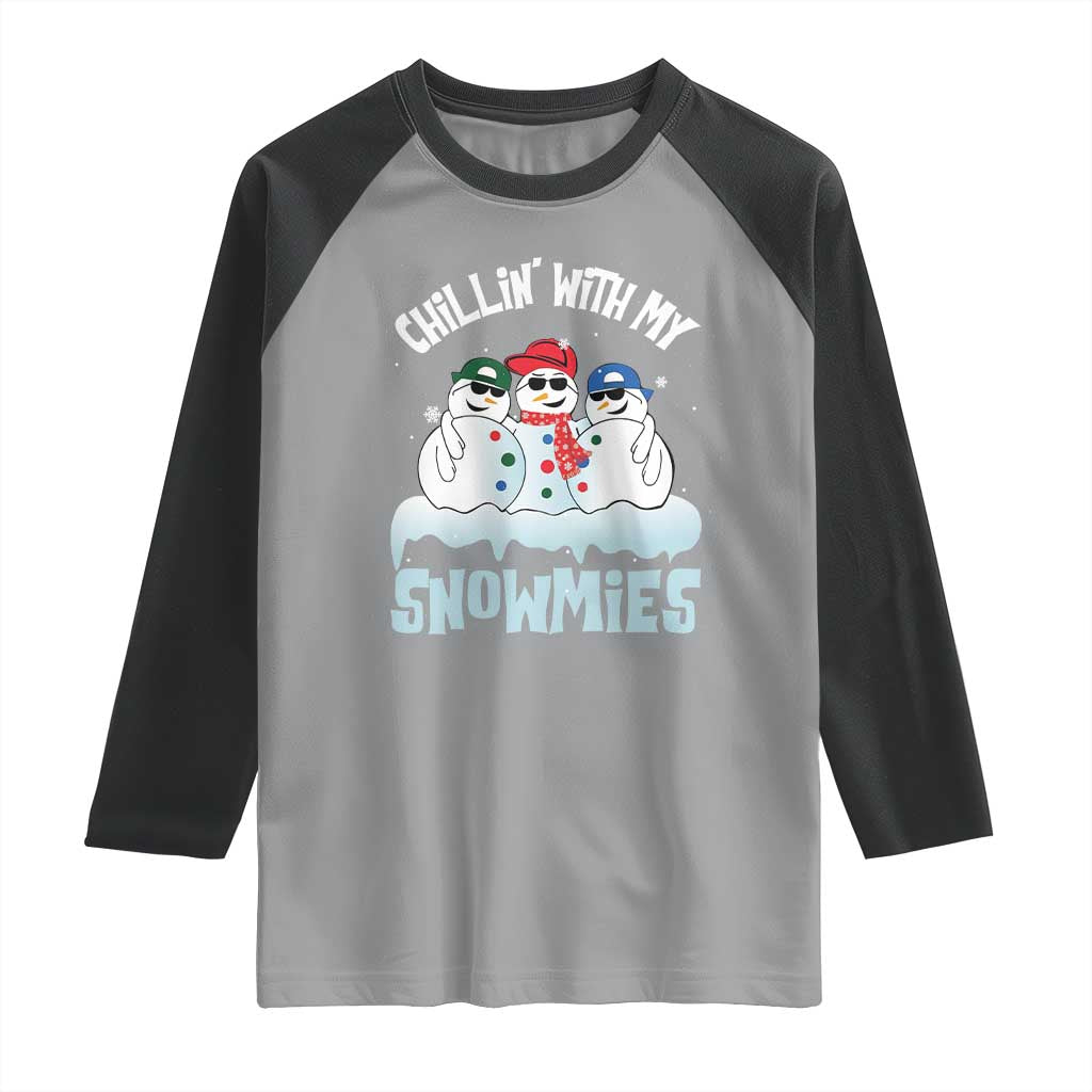 Funny Christmas Snowman Raglan Shirt Chillin' With My Snowmies Squad TS11 Sport Gray Black Print Your Wear