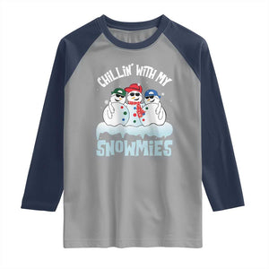 Funny Christmas Snowman Raglan Shirt Chillin' With My Snowmies Squad TS11 Sport Gray Navy Print Your Wear